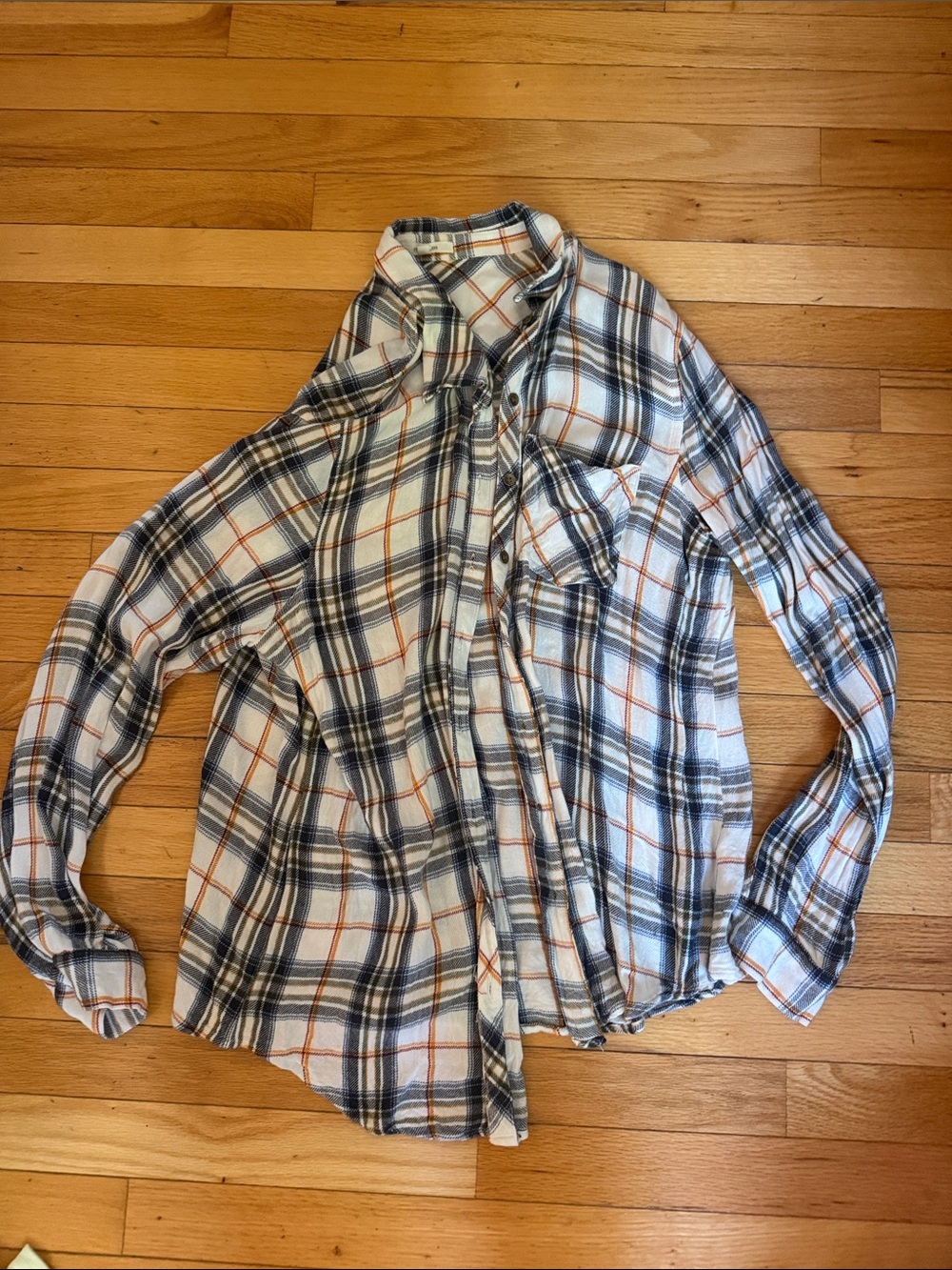 Maurices White, Navy & Orange Plaid Button-Down Shirt